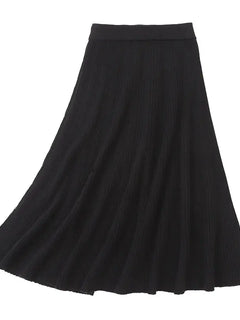 Women's 35% Cashmere 65% Wool Thickened Elastic-Waist Solid-Color Pleated Skirt, Warm & Slim-Fit