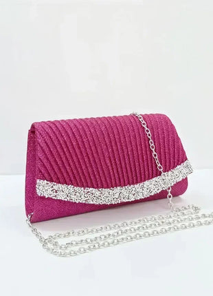 Borsa Clutch Plissettata con Strass, Pochette da Sera Scintillante con Cristalli, Elegante Borsetta da Donna per Cerimonie, Matrimoni e Feste Formali
