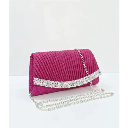 Borsa Clutch Plissettata con Strass, Pochette da Sera Scintillante con Cristalli, Elegante Borsetta da Donna per Cerimonie, Matrimoni e Feste Formali