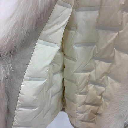 2026 Autumn Winter Women's White Goose Down Coats Natural Real Fox Fur Collar Jacket Outwear Luxury Female Jacket