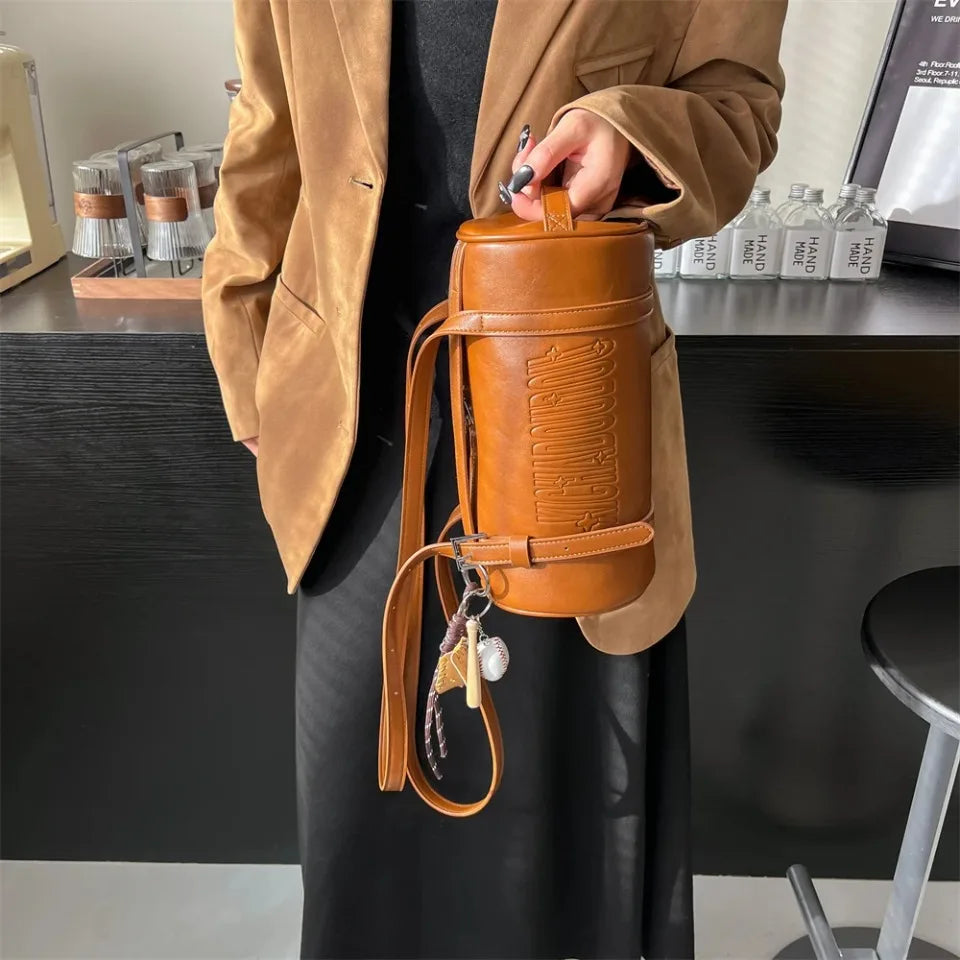 2025 Cylinder Pillow Bag for Women Multifunctional Shoulder Crossbody Bag with Pendant Winter Luxury Designer Handbag