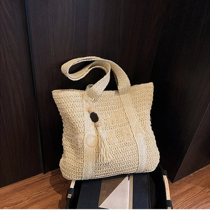 Women's Large Capacity French Style Woven Straw Bag, New Beach Vacation Crossbody Bag, Casual Commuter Tote Bag