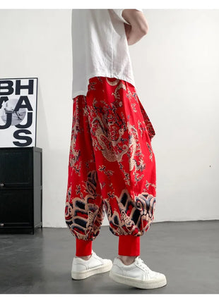 Men's Summer Pants 2026 Lightweight Thin Cotton Comfortable Beach Trousers, Loose Casual Hip Hop Printed Pants, Fashion Oversized Jogger Pants