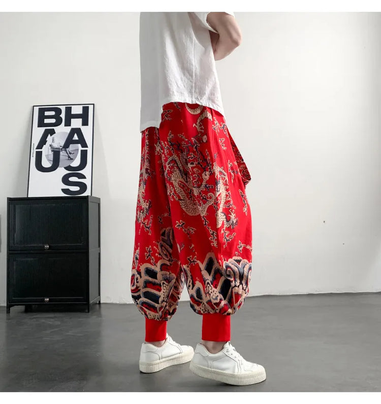 Pantaloni Estivi da Uomo 2026 in Cotone Leggero Sottile Comodi da Spiaggia, Pantaloni Larghi Casual Hip Hop Stampati, Pantaloni Jogger Oversize alla Moda