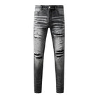 Street Designer Fashion Men Jeans Retro Gray Stretch Skinny Fit Patched Ripped Jeans Men Brand Hip Hop Y2K Denim Pants Hombre PlatiNum