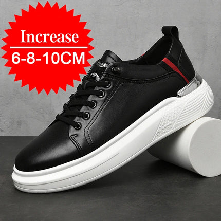 Genuine Leather Men's Height-Enhancing Shoes Men's White Sneakers Men's Elevator Height-Increasing Insoles 6/8 Cm Sports Shoes