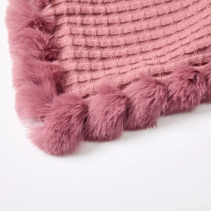 European and American Fall/Winter New Arrival Knitted Pattern Women's Wraparound Faux Fur Collar Pullover Loose Oversized Cape