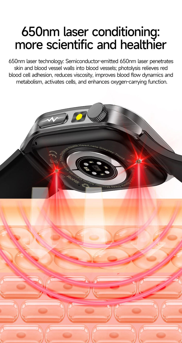 2026 Nuovo 650nm Terapia Laser Grassi nel sangue Acido urico Pressione sanguigna Smart Watch ECG + PPG Preciso Monitor di salute Smartwatch per gli uomini platinumshop