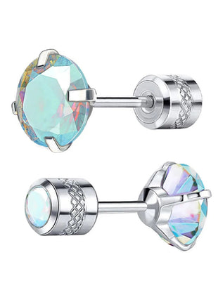 1 paio di orecchini a bottone con zirconi cubici in titanio puro con retro piatto 5A, adatti per donne e uomini, regalo di gioielli per orecchie sensibili platinumshop
