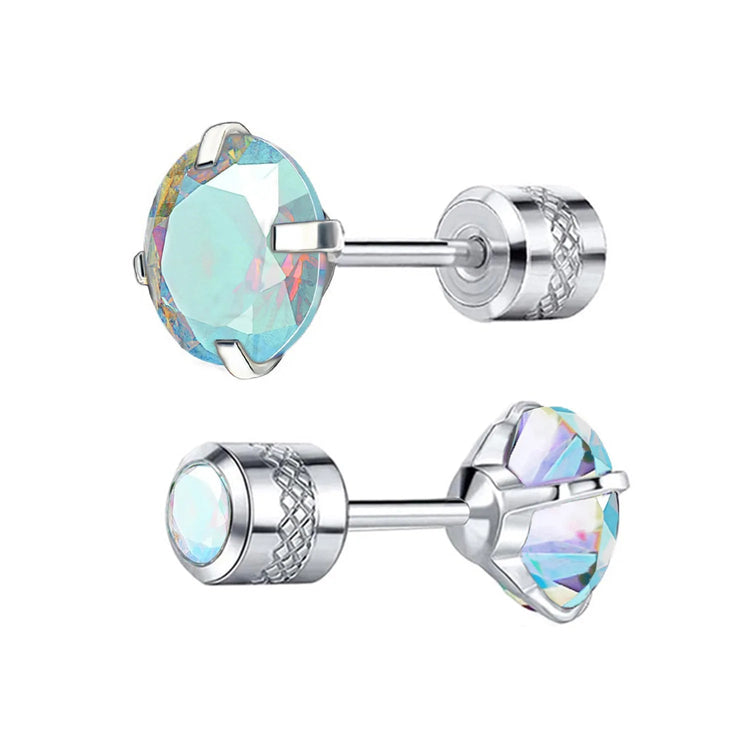 1 paio di orecchini a bottone con zirconi cubici in titanio puro con retro piatto 5A, adatti per donne e uomini, regalo di gioielli per orecchie sensibili platinumshop