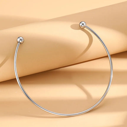 Stainless Steel Solid Ball Necklace for Women Punk Silver Color Adjustable Opening Necklace Bracelet Jewelry Accessories Gift PlatiNum