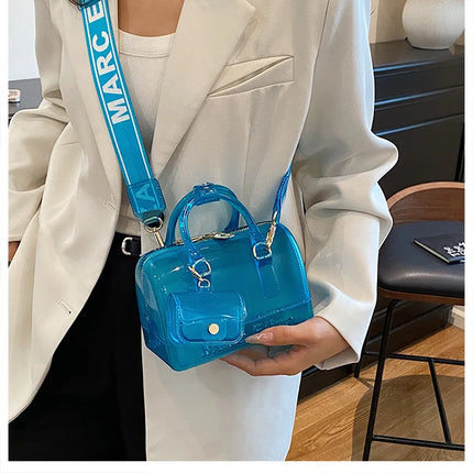 2025 Transparent PVC Beach Bag, Korean Style, Fresh and Sweet Silicone Shoulder Bag, Medium Size with Zipper Closure