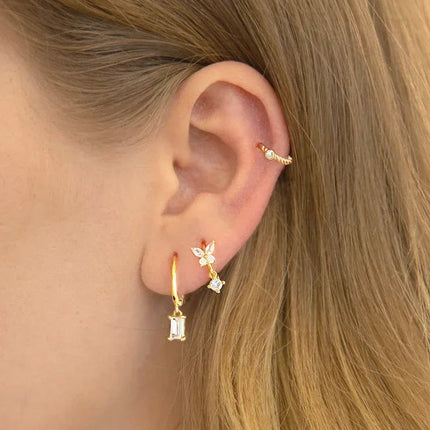 White Color Zircon Hoop Earrings 925 Sterling Silver Needle Cross/Star/Flower/Water Drop Pendant Gold Earrings Luxury Jewelry PlatiNum