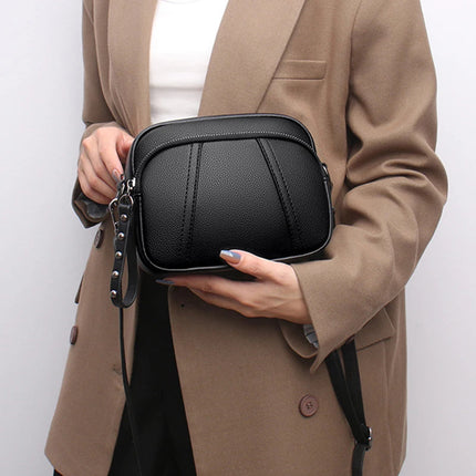 Solid Color Fashionable Rivet Zipper Women's Mobile Phone Bag Simple Soft Leather Shoulder Crossbody Small Square Bag Handbag PlatiNum