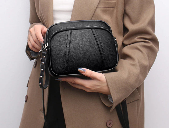 Solid Color Fashionable Rivet Zipper Women's Mobile Phone Bag Simple Soft Leather Shoulder Crossbody Small Square Bag Handbag PlatiNum