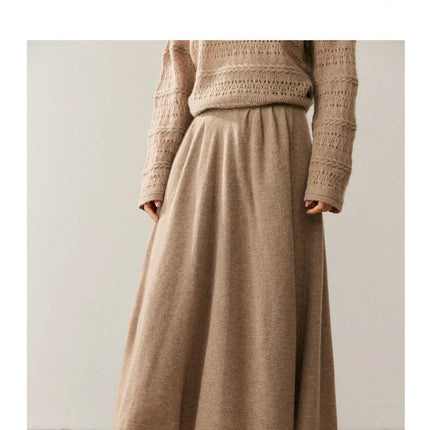 Women's 100% Pure Cashmere Knit Skirt New Elastic Waist Big Swing Skirts Fashion High-End Thick Umbrella Skirt Cashmere Dress PlatiNum