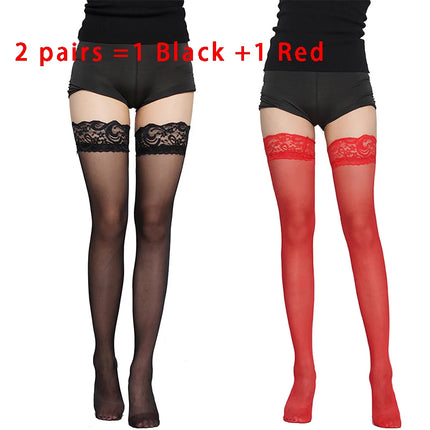Kave Lace Silicone Non-slip Thigh High Socks for Women Black/White Stockings Hold Ups Long Sexy Socks
