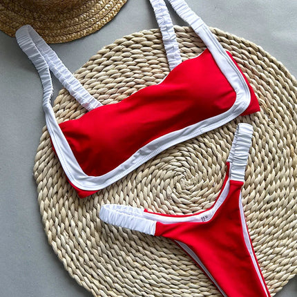 Splicing Micro Perizoma Bikini Donna Costumi da bagno a fascia Costume da bagno femminile Bikini a due pezzi Costume da bagno con taglio alto Swim Lady platinumshop