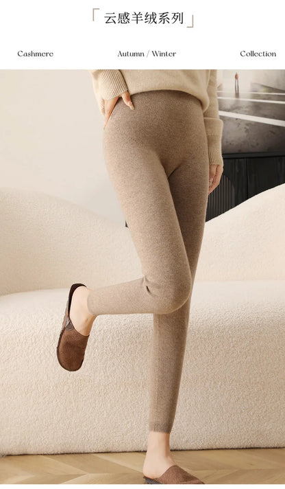 New Women's Cashmere Leggings Soft Comfortable Stretchy Solid Color Long Pants for Autumn Winter Season