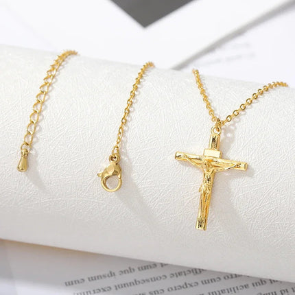 Christian Jesus Cross Necklace For Women Men Stainless Steel Chains Choker Religion Cross Pendants Jewelry Prayer Baptism Gifts PlatiNum