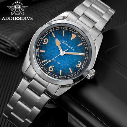 ADDIESDIVE New 36Mm Men's Quartz Watch Retro Dial Sapphire Glass 100M Waterproof Stainless Steel Night Light Retro Quartz Watch