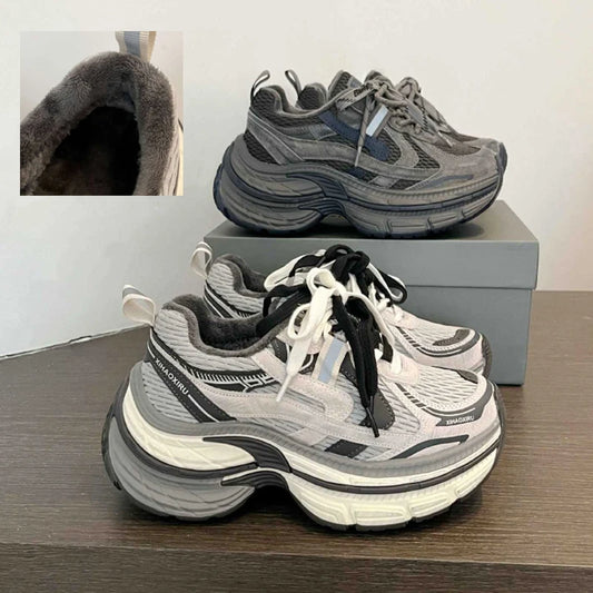 Brand Winter Platform Fleece-lined Sneakers Distressed Casual Warm Non-slip Women's Cotton Shoes Soft Comfortable Running Shoes