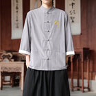 Camicie in cotone e lino Stile cinese retrò Tai Chi Kung Fu Camicie tradizionali Ricamo Camicia da uomo comoda e traspirante vestibilità ampia