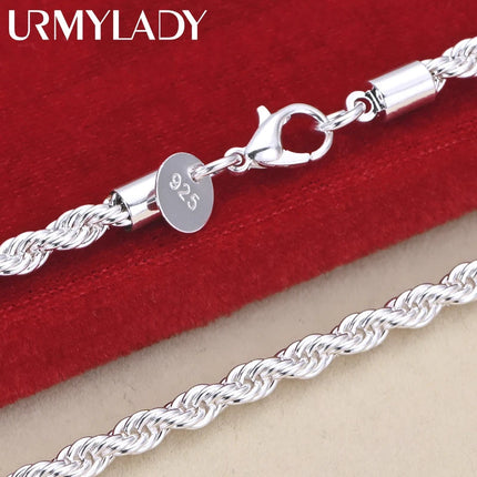 16-24inch for women men Beautiful fashion 925 Sterling Silver charm 4MM Rope Chain Necklace fit pendant high quality jewelry PlatiNum