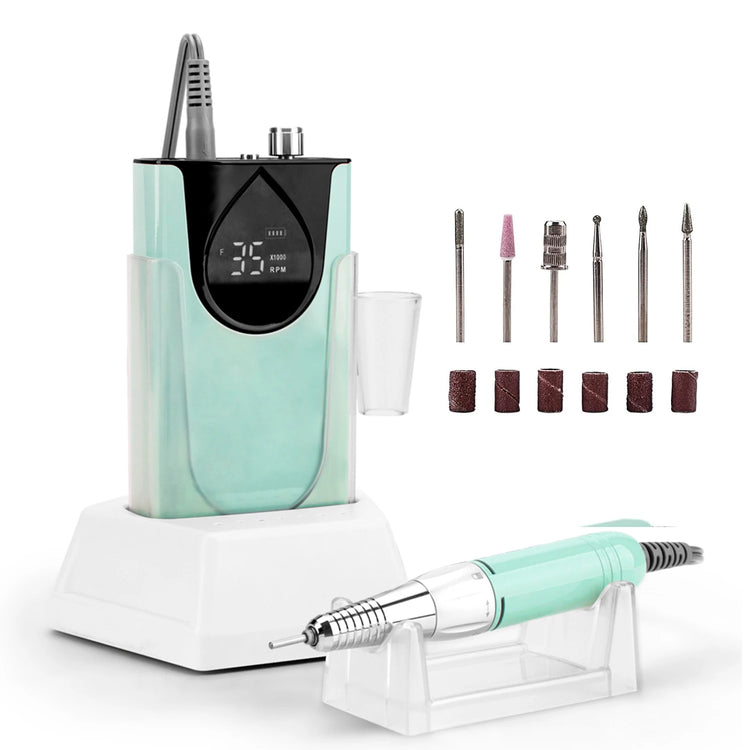 Professional Nails Drill Machine - Electric, Cordless, 35000 RPM, HD Display for Salon & Home Use (Handpiece - Mermaid)
