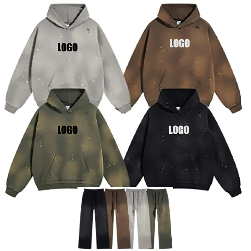 LOGO personalizzato2024 autunno e inverno 450g cotone poliestere spugna vecchi abiti da strada per uomo e donna felpa con cappuccio ampia oversize