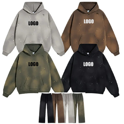 LOGO personalizzato2024 autunno e inverno 450g cotone poliestere spugna vecchi abiti da strada per uomo e donna felpa con cappuccio ampia oversize