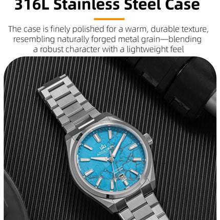 AddiesKIN K010 Turquoise Dial Automatic Mechanical Watch 20Bar Waterproof Sapphire Glass 9015 Movement BGW9 Luminous Men's Watch