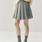 Chic Women's Pleated Skirt 100% Merino Wool Sweater  Knit Short Skirt Mini Skirts Autumn Winter Umbrella Wave Skirt Sweet Dress PlatiNum