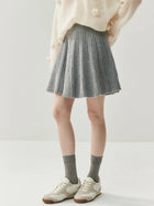 Chic Women's Pleated Skirt 100% Merino Wool Sweater  Knit Short Skirt Mini Skirts Autumn Winter Umbrella Wave Skirt Sweet Dress PlatiNum