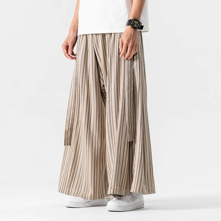 Pantaloni Larghi a Righe da Uomo in Cotone e Lino, Comodi e Traspiranti, Stile Retrò, Moda Casual, Pantaloni Jogger in Stile Nepal