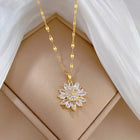 DIEYURO 316L Stainless Steel Luxury Zircon Flower Pendant Necklace For Women Girl New Trend Clavicle Chain Jewelry Lady Gift PlatiNum