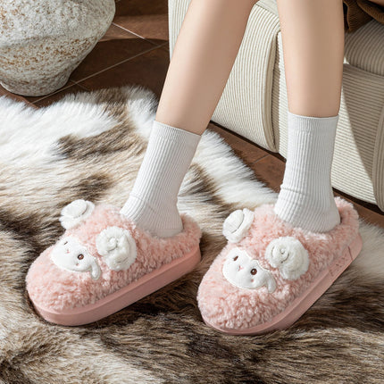 Cute Little Sheep Plush Slippers Women Winter Warm Thick Soft Sole House Shoes Indoor Fuzzy Non-Slip Comfortable Home Slides