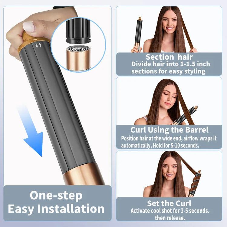 6 in 1 Professional Hot Air Styler Negative Ion Multi Hair Styler Set for Auto Curling Hair Styling Tools Best Gift for Women