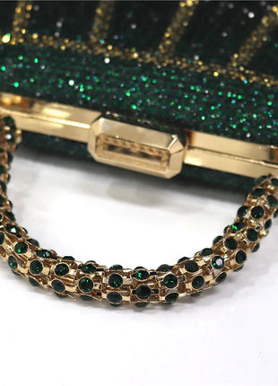 Popular In Nigeria Exquisite Evening Bags With Diamond Design Fashion Handle Clutch Rhinestone Embellished Long Chain Bag PlatiNum
