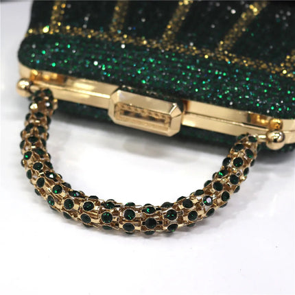 Popular In Nigeria Exquisite Evening Bags With Diamond Design Fashion Handle Clutch Rhinestone Embellished Long Chain Bag PlatiNum