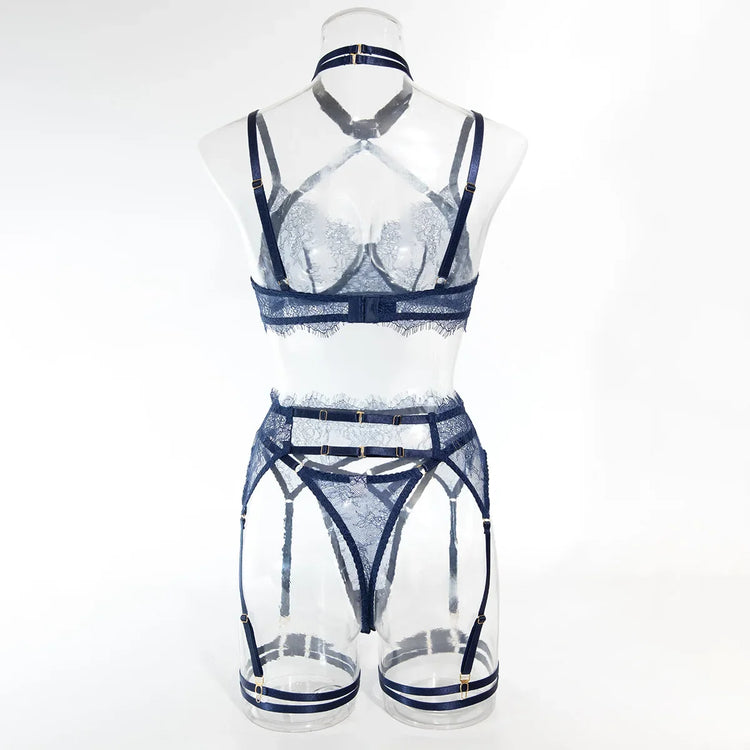 Sexy Lingerie Lace Women's Intimates Sets Sheer See Through Push Up Bra with Garter Belt Fancy Luxury Underwear Erotic Outfits