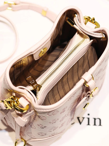 2024 borsa a secchiello portatile in pelle dolce e di lusso con stampa floreale delicata e sciarpe bella borsa a tracolla da donna