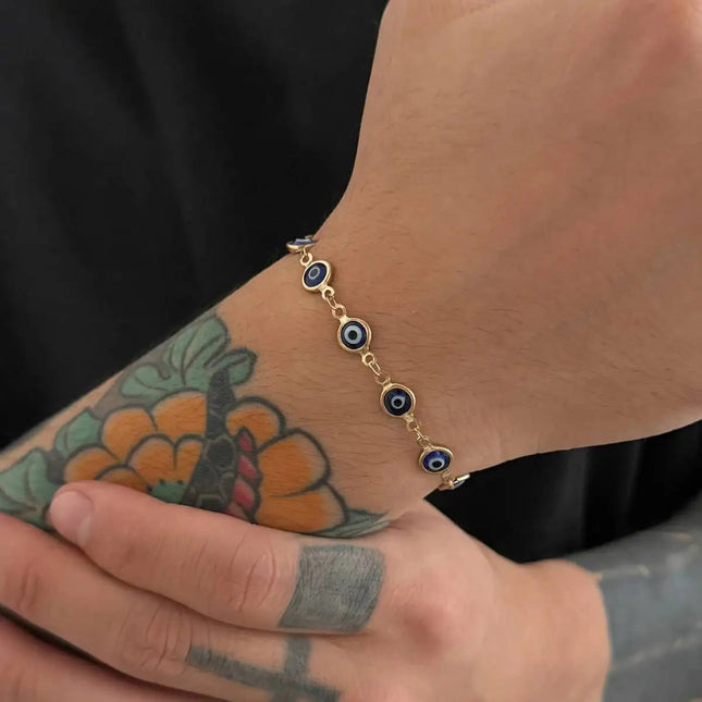 IngeSight.Z Vintage Acrilico Occhi Catena Collana regolabile Bracciali Set Uomo Punk Color oro Clavicola Girocollo Gioielli di Halloween platinumshop