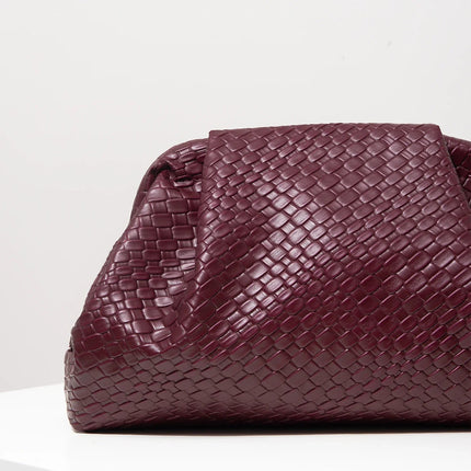 Vintage Artificial Leather Woven Pattern Clutch Bag，Burgundy Bag，Prom Dresses for Women，Large Capacity Women Purse PlatiNum