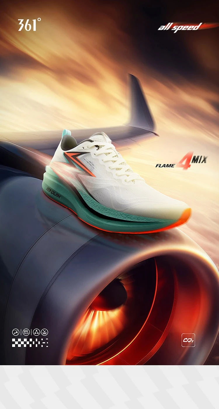 361 Degrees Flame 4.0 MIX Men Running Shoes Carbon Plate Racing Marathon Stable Rebound Wear-resistant Male Sneakers 672512204 PlatiNum