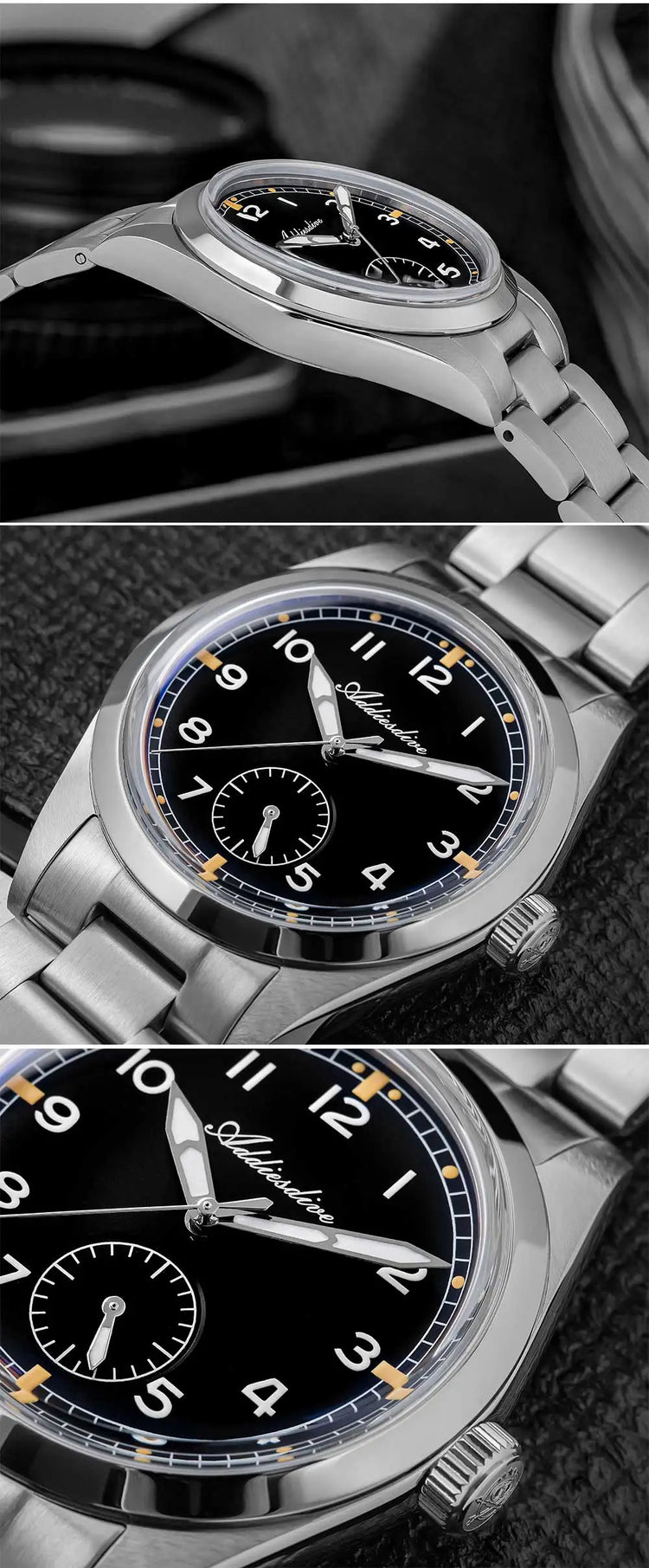 ADDIESDIVE 36mm Men Quartz VH60 Watch AD2099 BGW9 Luminous Bubble Mirror Pot Cover Glass 10Bar Waterproof Stainless Steel Watch