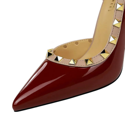 Donne 10.5 centimetri Tacchi Alti Della Signora Sexy Discoteca Punta a punta Pompe Femminile Rivetto Lato Vuoto In Pelle Verniciata Eden Tacchi Scarpe platinumshop