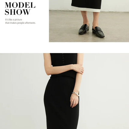 SuyaDream, Women Long Skirt, 32.4%Sheep Wool, Solid Woolen Knitted Skirts, 2024 Autumn Winter Warm Under Dress, Grey, Khaki PlatiNum
