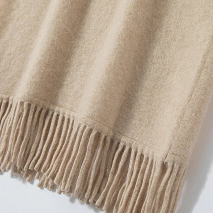 Women's Tassels Long Skirts Autumn Winter 100% Cashmere Knitwear Soft Warm Retro Casual Clothing Versatile Hide Fat Make Slim PlatiNum
