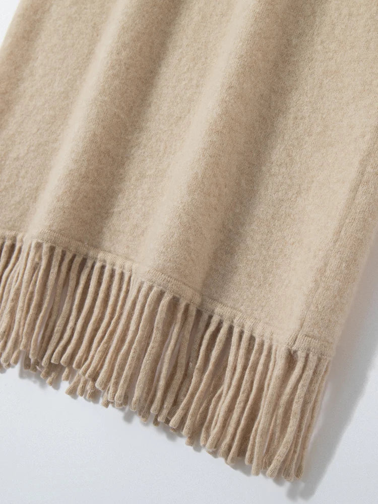 Women's Tassels Long Skirts Autumn Winter 100% Cashmere Knitwear Soft Warm Retro Casual Clothing Versatile Hide Fat Make Slim PlatiNum